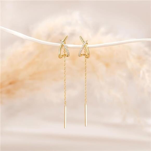✨ 17K Gold X Cross Threader Earrings | Lightweight Hoop & Dangle Combo - Picture 5 of 5